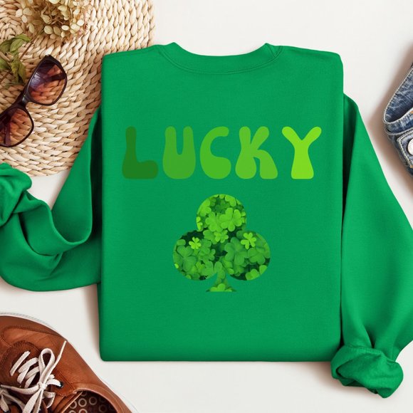 Shamrock Lucky Saint Patric's Day College Sweatshirt Green Sweater Clover - Picture 2 of 11